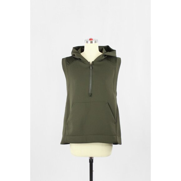 LULULEMON Re-Form Dark Olive Green Stretch Glyde Waterproof Hooded Vest, Size 8 - Picture 5 of 16
